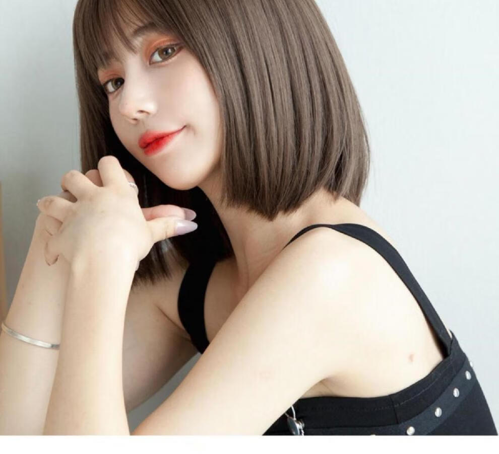 假发女学生 假发女bobo波波头学生圆脸头套逼真修脸整顶网红锁骨 冷