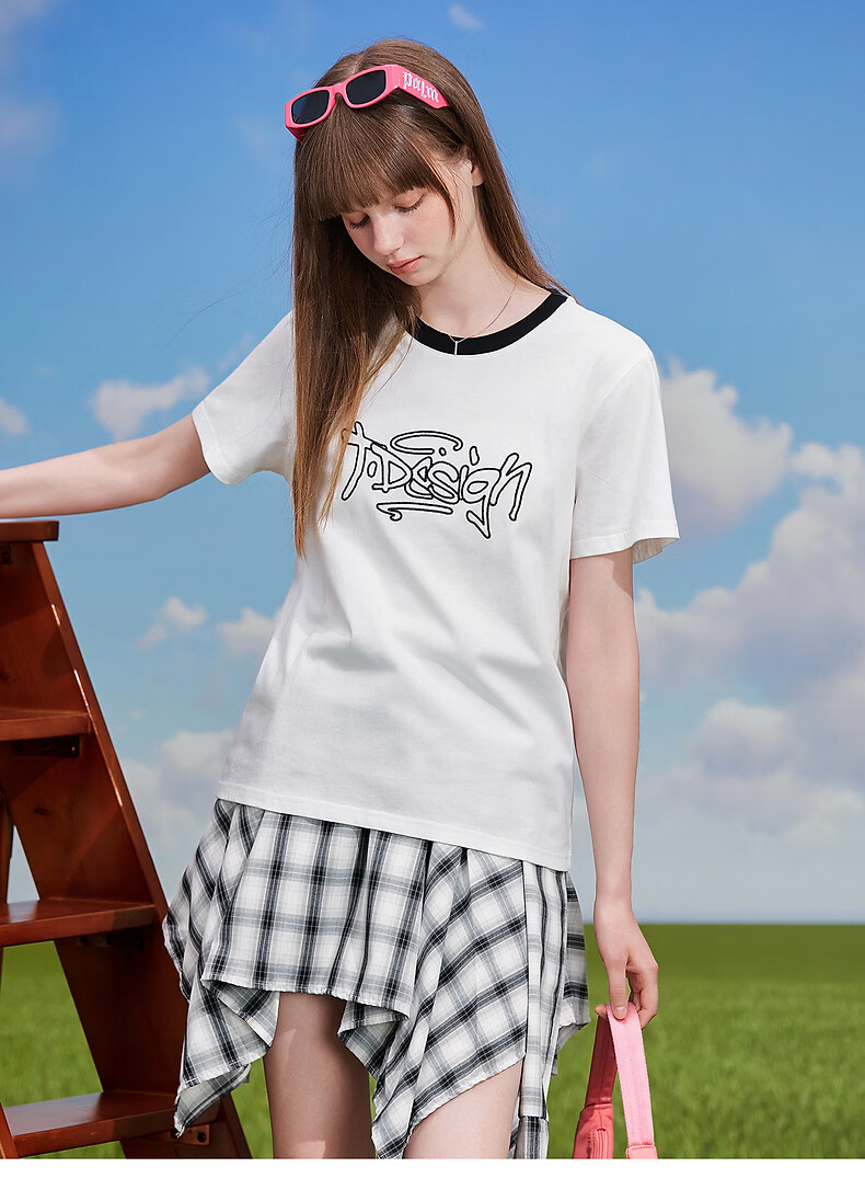 TonLion 2026 Summer Women's Embroidered Short Sleeve T-Shirt Casual Versatile Fashion High-End Comfortable Youthful Women's T-Shirt 12