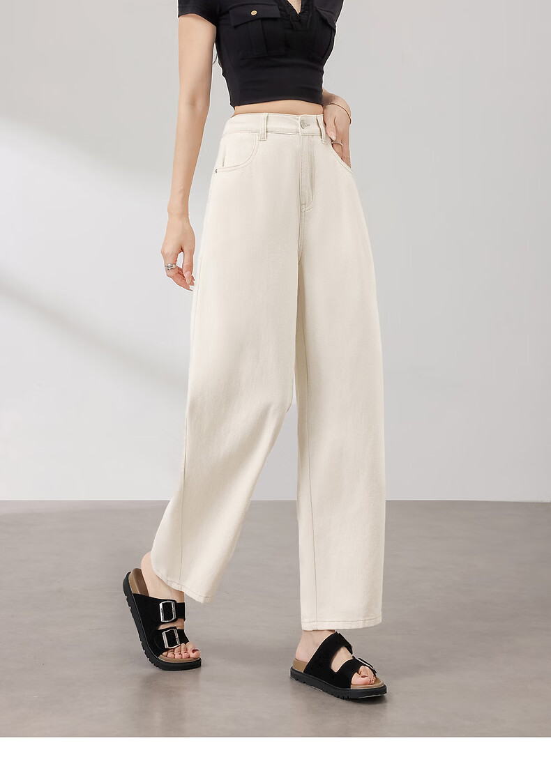 TonLion 2026 Summer New Women's White Denim Pants Simple Commuter Casual Loose Fit Trousers 12