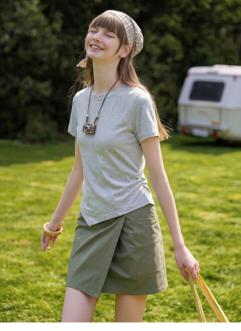 TonLion 2026 Summer Women's Colorblock Short Sleeve T-Shirt Solid Color Versatile Fashion Casual Slimming Youthful Comfortable Breathable 11