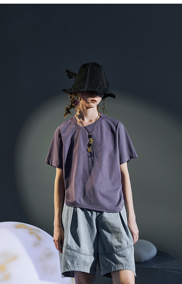 Rizhuo Moon T-Shirt Summer 2026 New Women's Solid Color Loose Slim Design Short Sleeve Tee 11