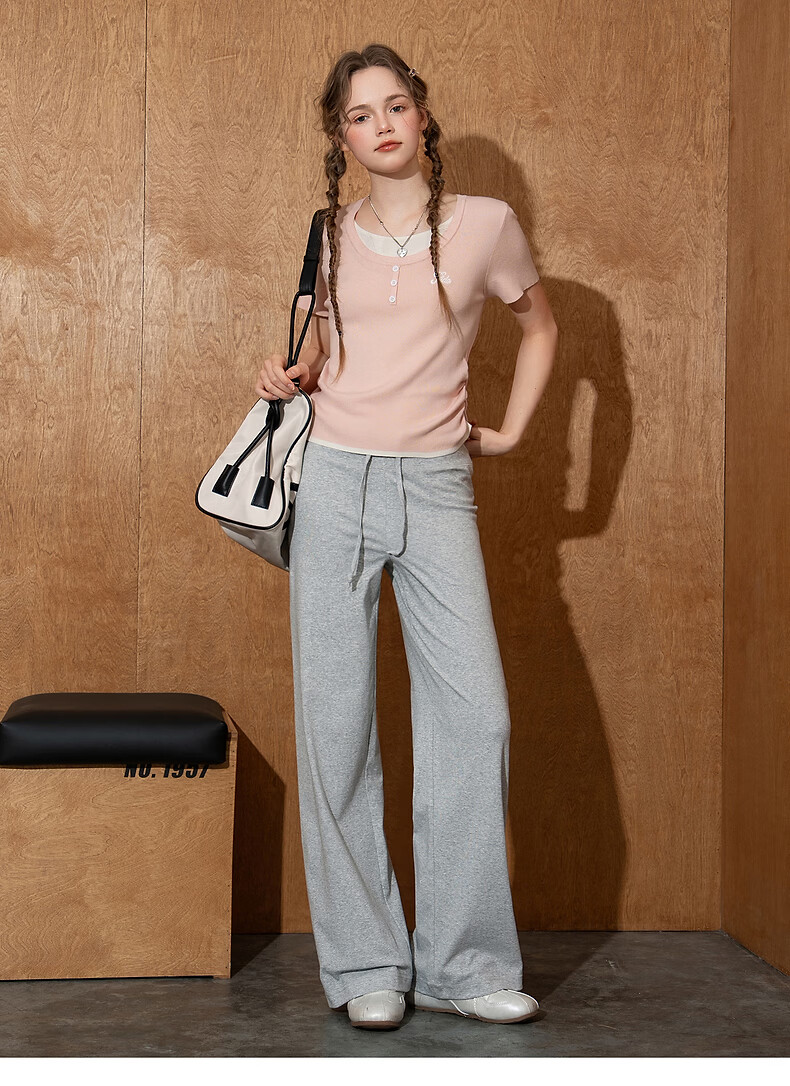 TonLion 2026 Summer New Casual Women's Drawstring Sports Style Straight Loose High-Waist Wide-Leg Pants 10