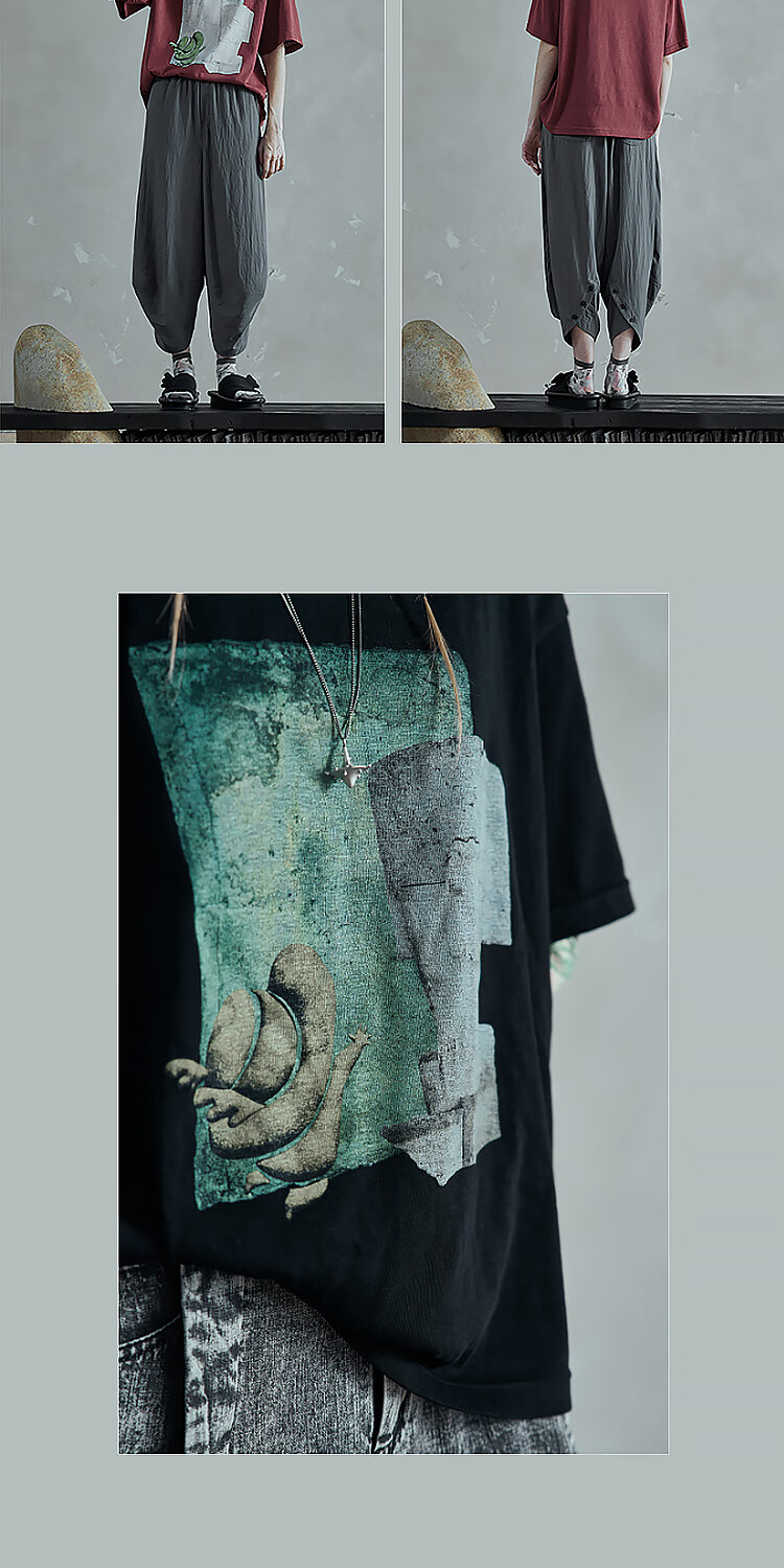 Rizhuo Xia Style Printed T-Shirt 2026 Summer New Loose Casual Half Sleeve Round Neck Women's Top 23