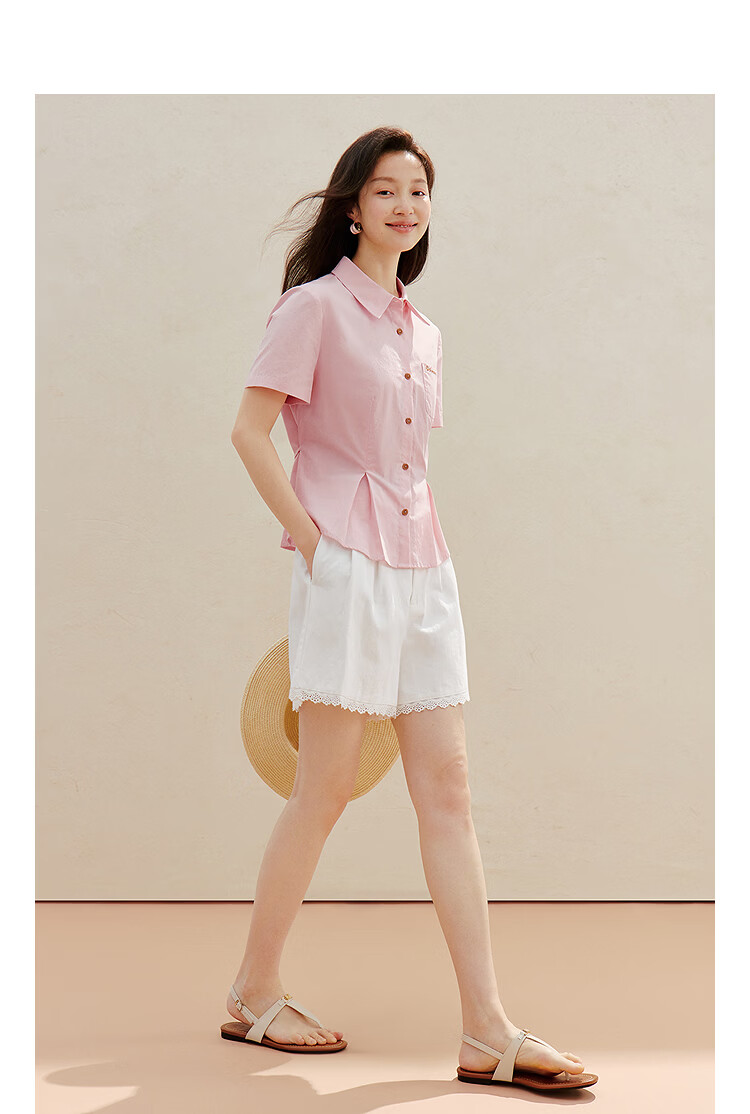 INMAN 100% Xinjiang Cotton Simple Tie-Waist Short Sleeve Shirt 2026 Summer New Embroidered Top White S 4