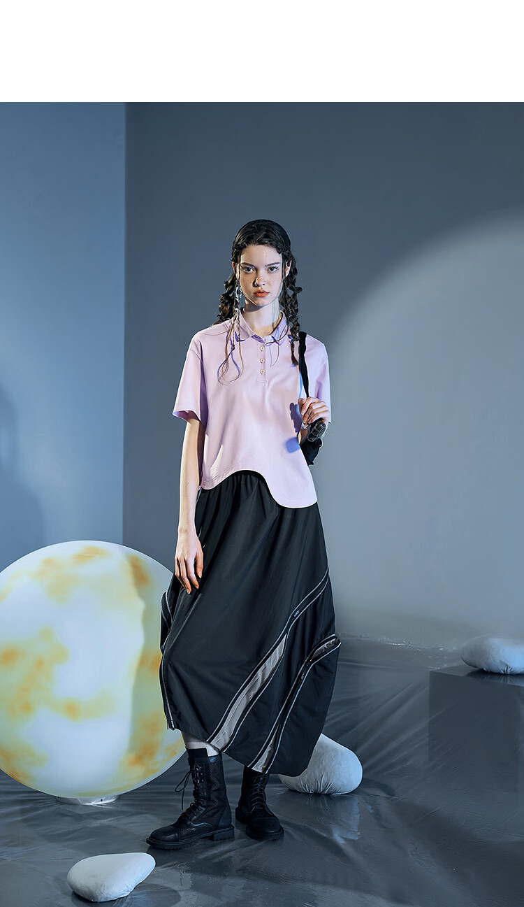Rizhuo Moon Knit Short Sleeve Summer Polo T-Shirt 2026 New Irregular Hem Cooling Top for Women 14