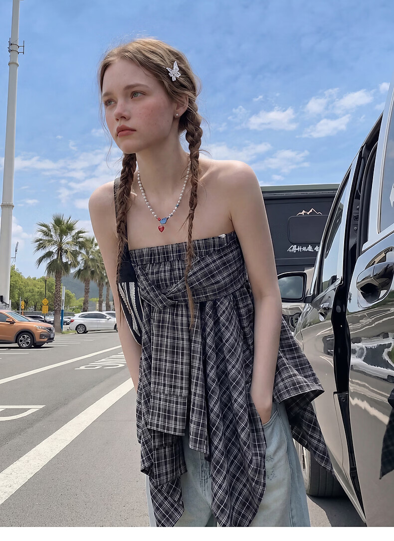 TonLion 2026 Spring Summer Women's Plaid Convertible Skirt Fashion Casual High-End Convertible Strapless Skirt 13