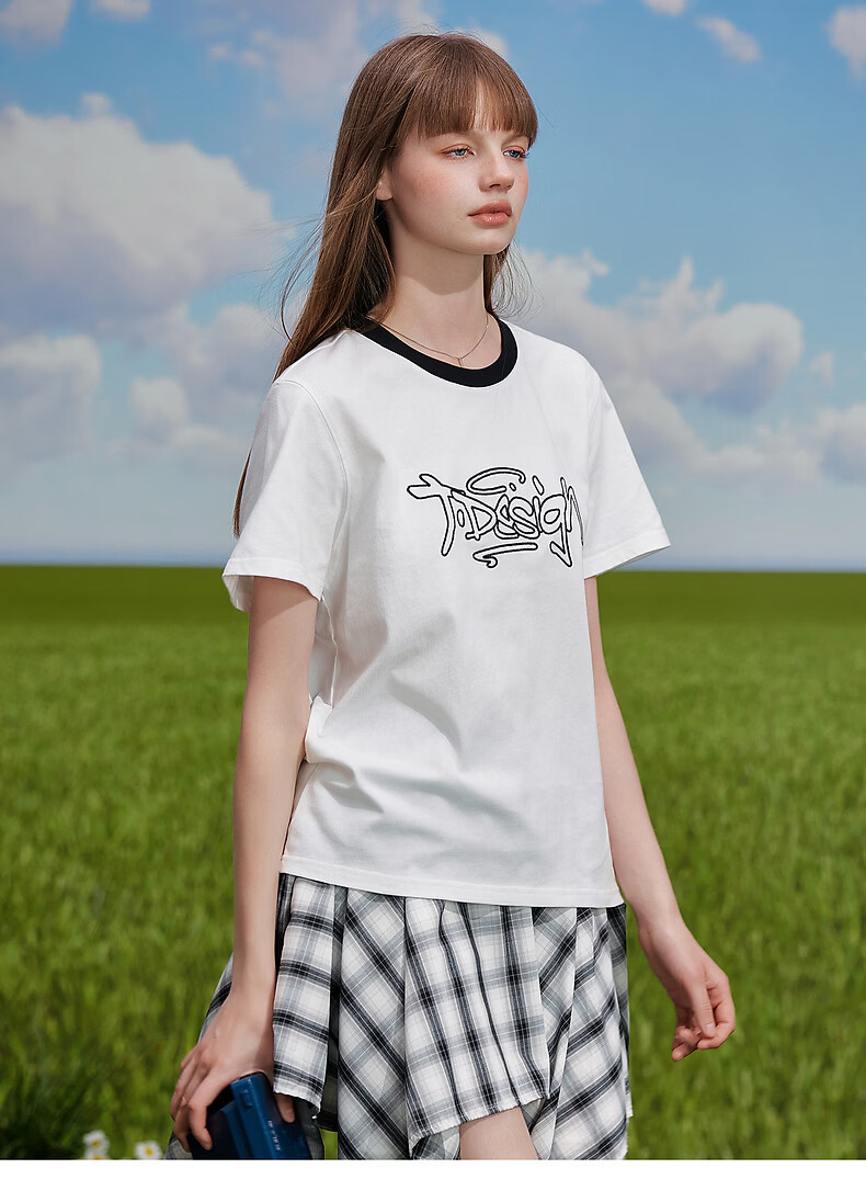 TonLion 2026 Summer Women's Embroidered Short Sleeve T-Shirt Casual Versatile Fashion High-End Comfortable Youthful Women's T-Shirt 11