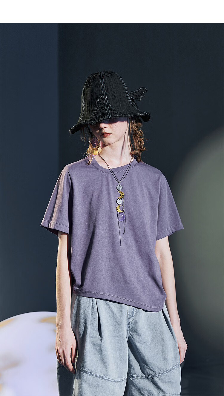 Rizhuo Moon T-Shirt Summer 2026 New Women's Solid Color Loose Slim Design Short Sleeve Tee 3