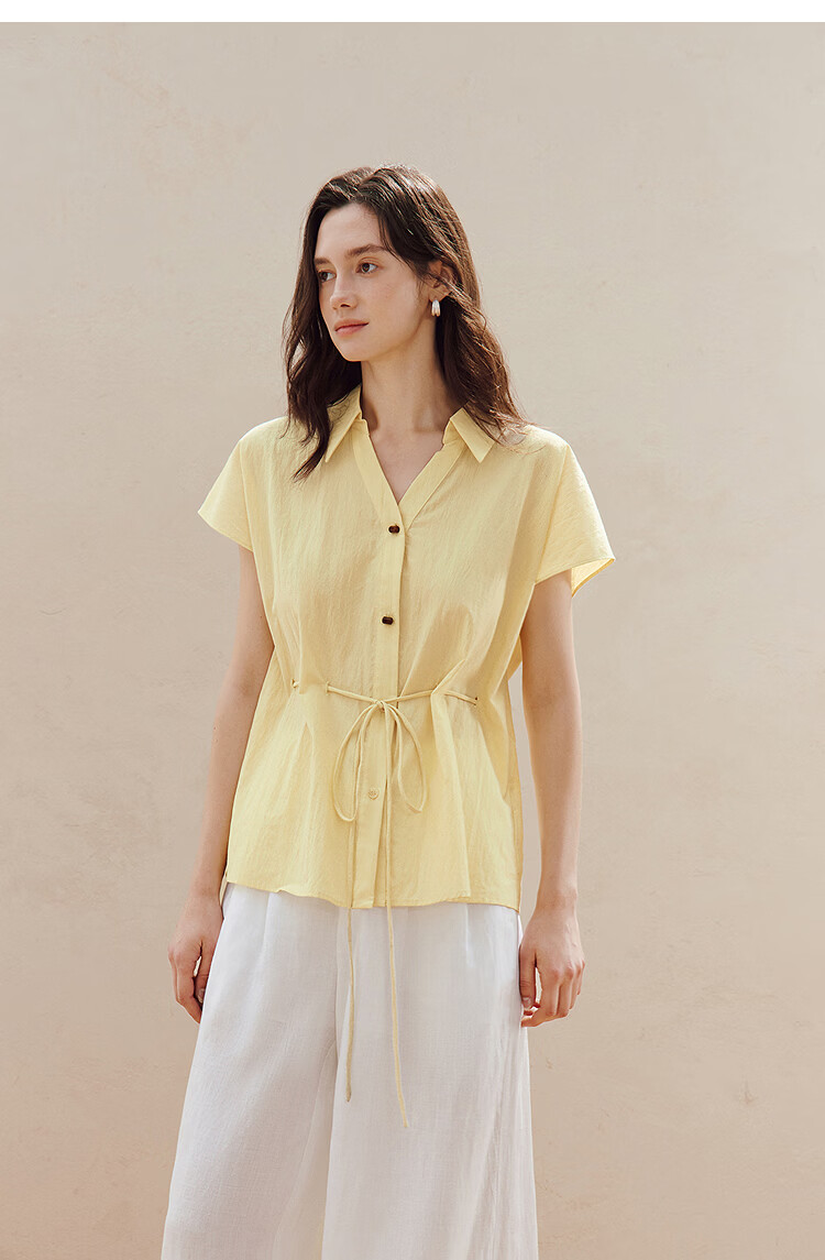 INMAN French Collar Drawstring Waist Sleeveless Shirt Yellow L Summer 2026 Women's New Slimming Sleeveless Top 16