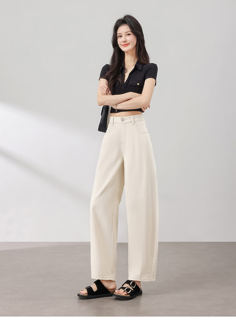 TonLion 2026 Summer New Women's White Denim Pants Simple Commuter Casual Loose Fit Trousers 11