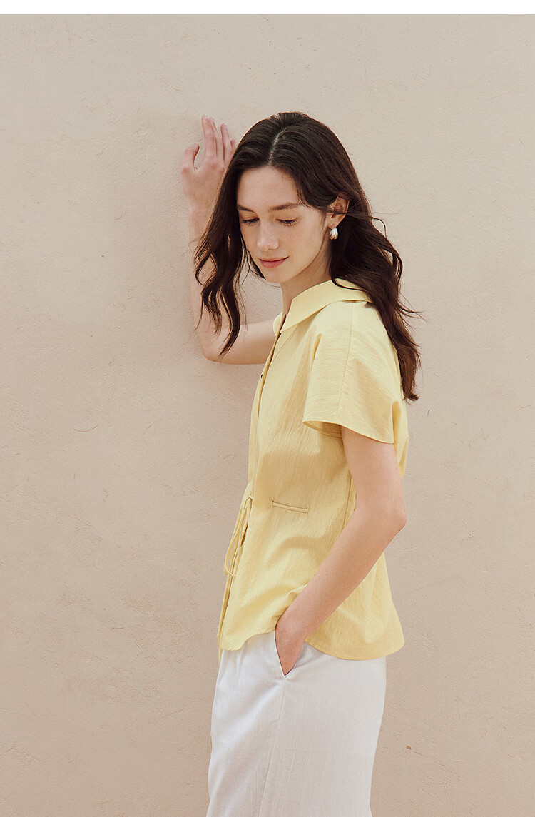 INMAN French Collar Drawstring Waist Sleeveless Shirt Yellow L Summer 2026 Women's New Slimming Sleeveless Top 15