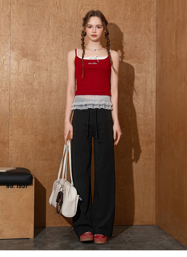 TonLion 2026 Summer New Casual Women's Drawstring Sports Style Straight Loose High-Waist Wide-Leg Pants 13