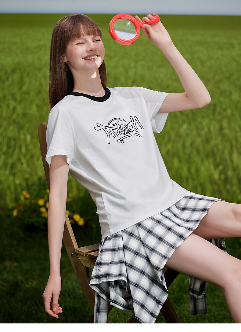 TonLion 2026 Summer Women's Embroidered Short Sleeve T-Shirt Casual Versatile Fashion High-End Comfortable Youthful Women's T-Shirt 8
