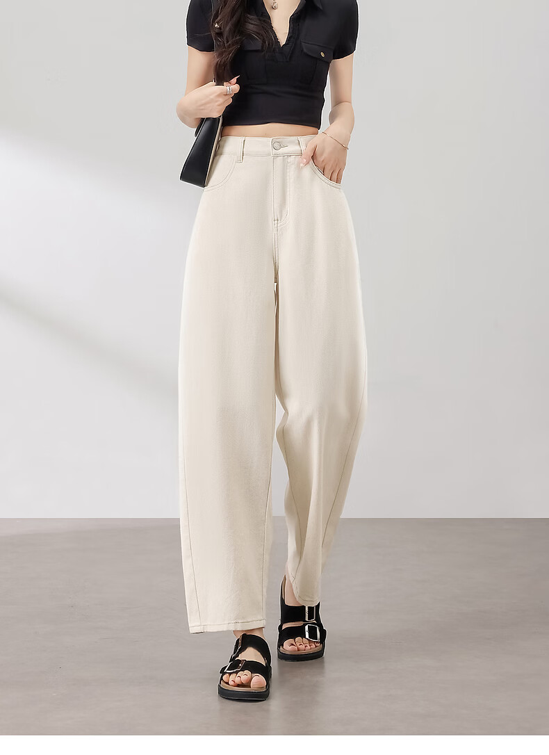 TonLion 2026 Summer New Women's White Denim Pants Simple Commuter Casual Loose Fit Trousers 9
