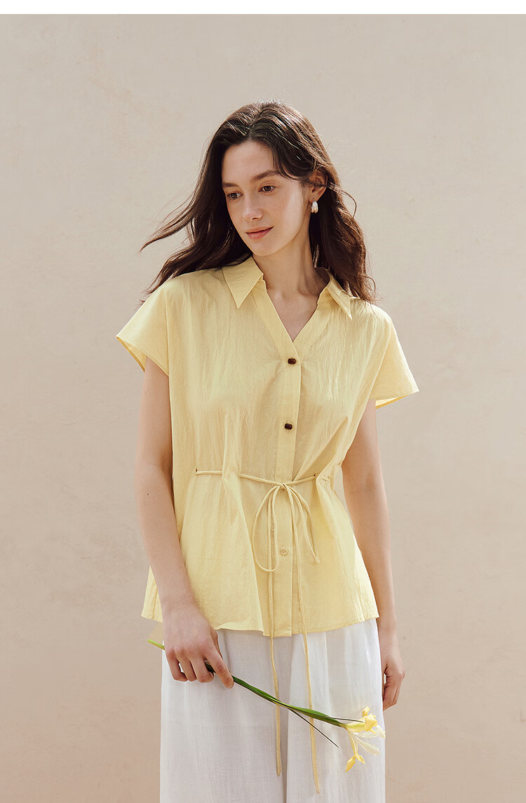 INMAN French Collar Drawstring Waist Sleeveless Shirt Yellow L Summer 2026 Women's New Slimming Sleeveless Top 14