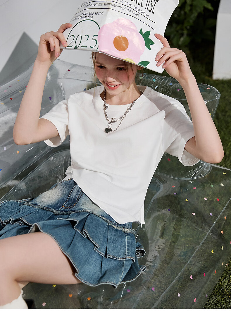TonLion Lyocell Fiber 2026 Summer Women's Waist-Cinching Short Sleeve Solid Color Versatile Fashion T-Shirt 9
