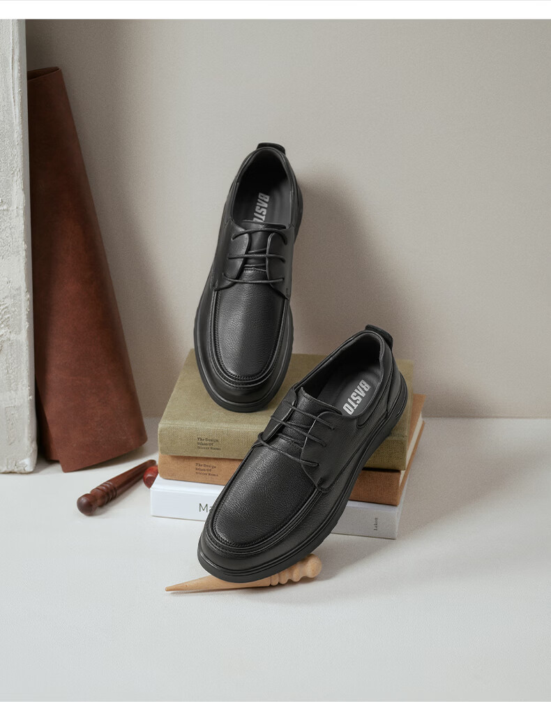 BASTO 26 Summer Comfortable Leather Shoes Perforated Breathable Business Formal Commuter Casual Men's Leather Shoes 67W15BM6 Black Size 40 13