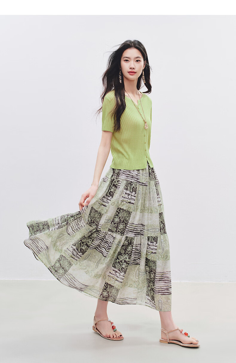 Yixiang Liying Solid Color Short Sleeve Linen Knitwear Women's New Soft Skin-Friendly Shoulder Fitting Top Milk Almond Beige L 32