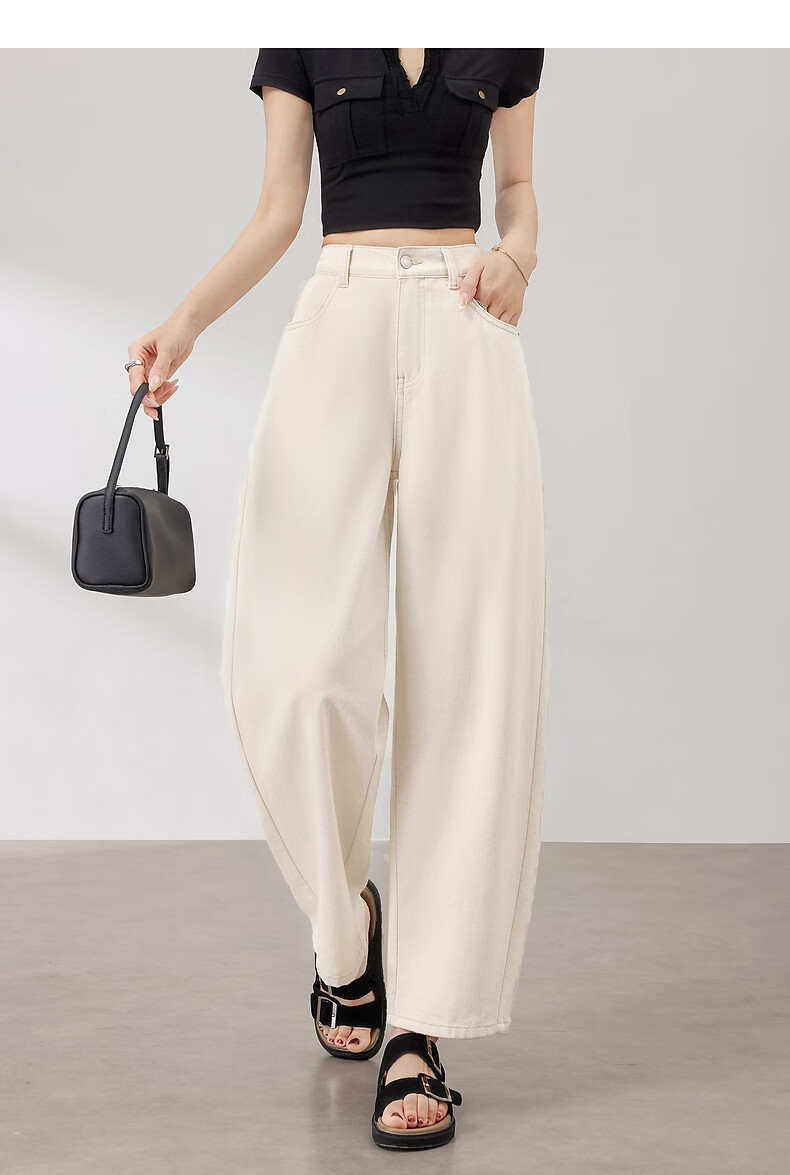 TonLion 2026 Summer New Women's White Denim Pants Simple Commuter Casual Loose Fit Trousers 4