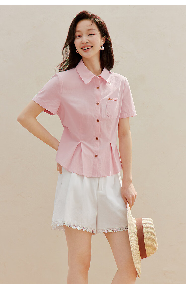 INMAN 100% Xinjiang Cotton Simple Tie-Waist Short Sleeve Shirt 2026 Summer New Embroidered Top White S 16