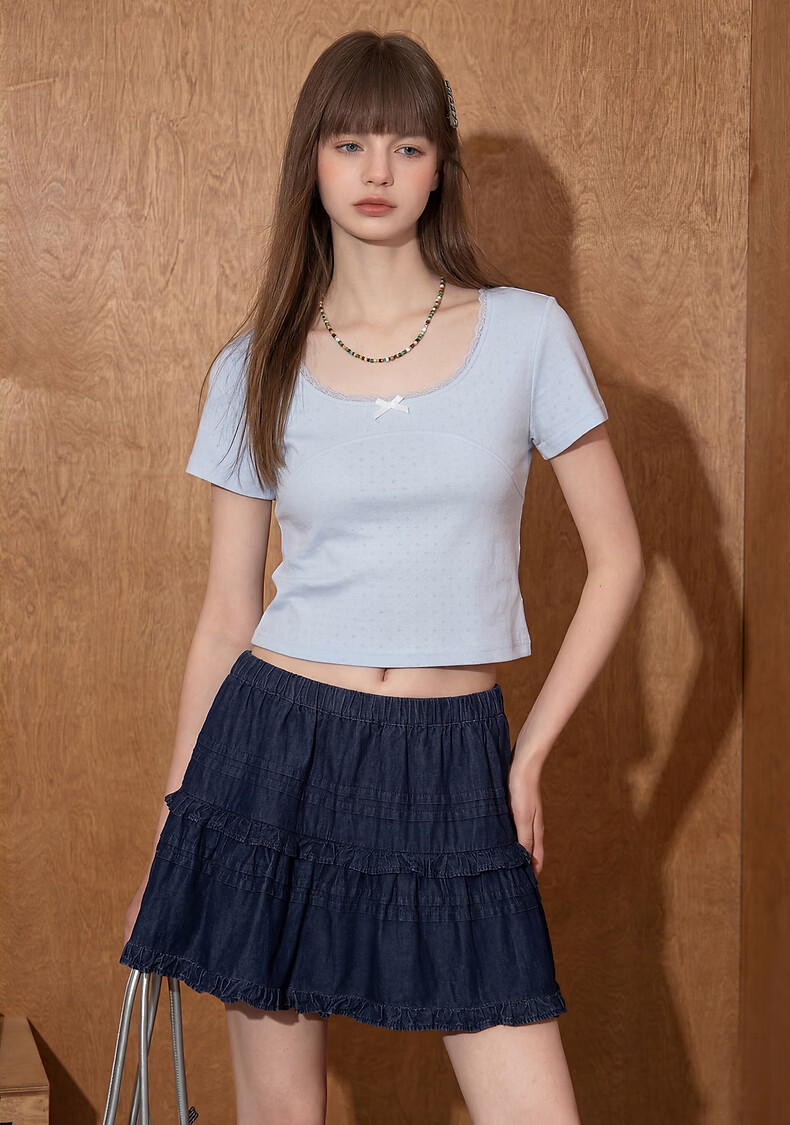 TonLion 2026 Summer Women's Lace Mid-Short Sleeve T-Shirt Hollow-Out Design Versatile Elegant Youthful T-Shirt 2
