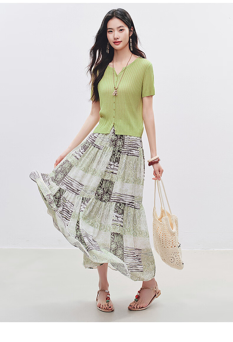 Yixiang Liying Solid Color Short Sleeve Linen Knitwear Women's New Soft Skin-Friendly Shoulder Fitting Top Milk Almond Beige L 14
