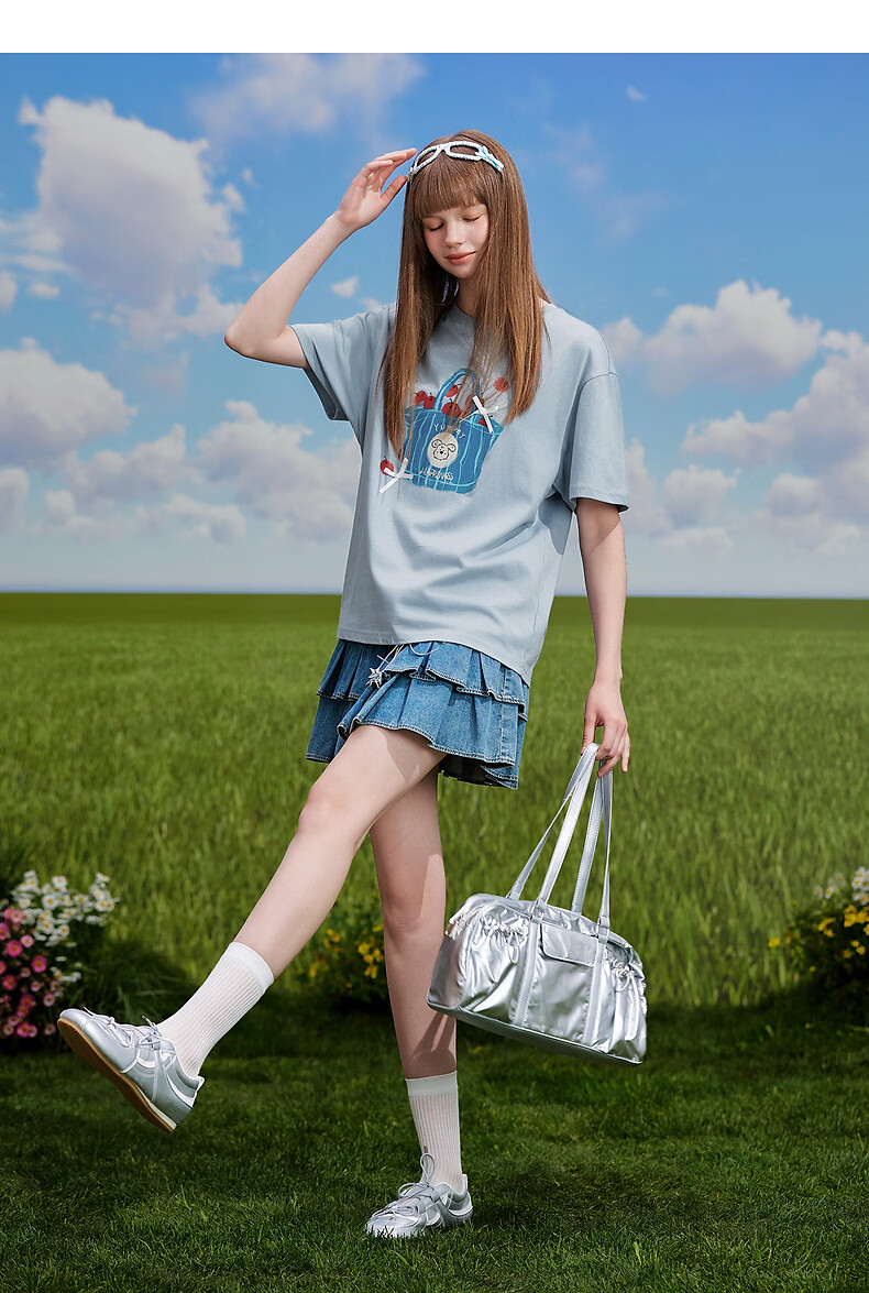 TonLion 2026 Summer New Women's Short Sleeve T-Shirt Fashionable Unique Blue Top Youthful Style 4