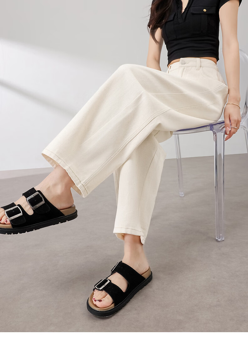 TonLion 2026 Summer New Women's White Denim Pants Simple Commuter Casual Loose Fit Trousers 13