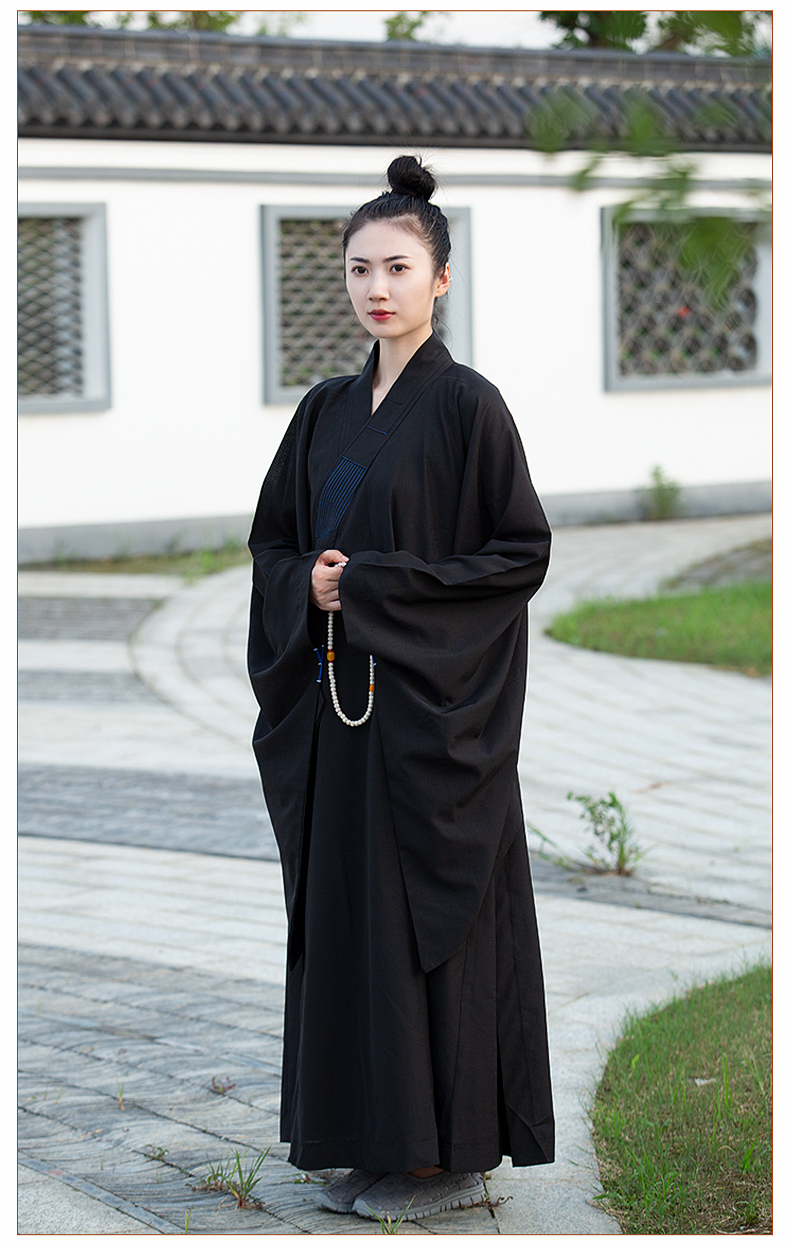 海青居士服男女麻纱儿童小孩海清和尚衣服袈裟大褂夏季 咖啡色 41