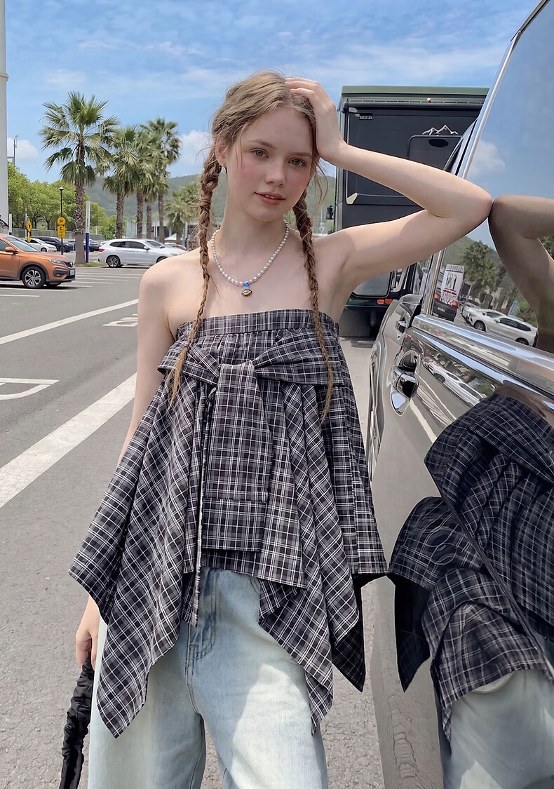 TonLion 2026 Spring Summer Women's Plaid Convertible Skirt Fashion Casual High-End Convertible Strapless Skirt 2