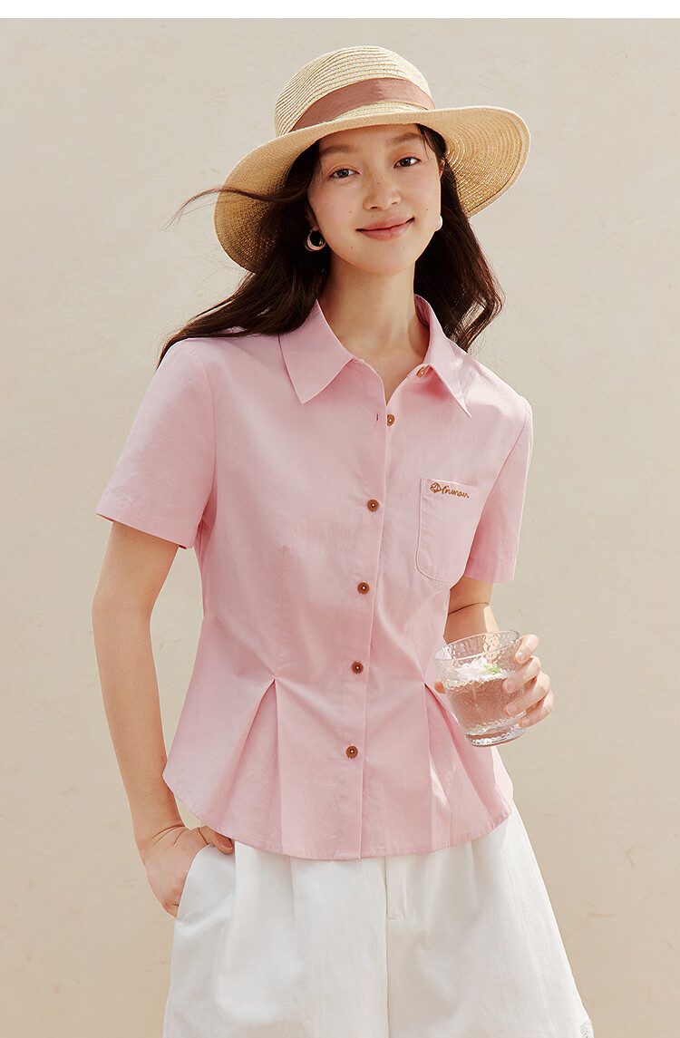 INMAN 100% Xinjiang Cotton Simple Tie-Waist Short Sleeve Shirt 2026 Summer New Embroidered Top White S 14