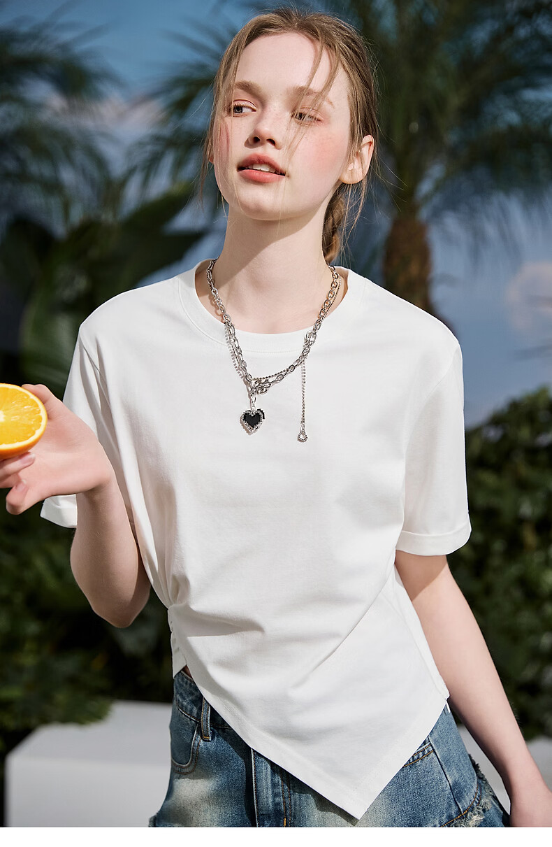 TonLion Lyocell Fiber 2026 Summer Women's Waist-Cinching Short Sleeve Solid Color Versatile Fashion T-Shirt 7