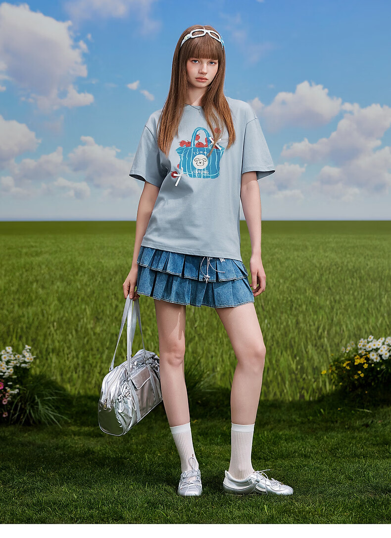 TonLion 2026 Summer New Women's Short Sleeve T-Shirt Fashionable Unique Blue Top Youthful Style 11