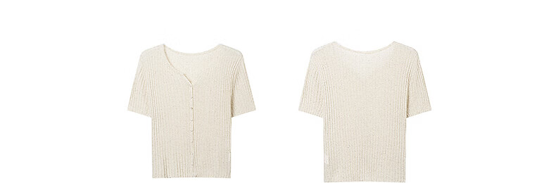 Yixiang Liying Solid Color Short Sleeve Linen Knitwear Women's New Soft Skin-Friendly Shoulder Fitting Top Milk Almond Beige L 49