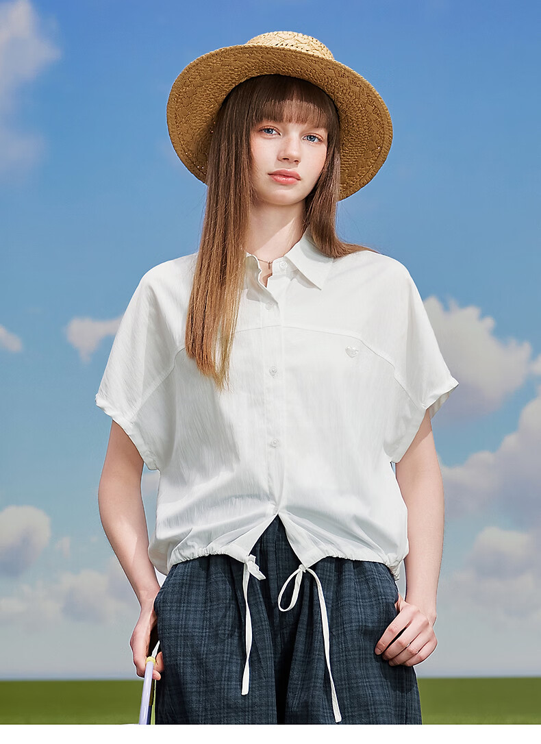 TonLion 2026 Summer New Women's Short Sleeve Shirt Lapel Batwing Sleeve Loose Simple Commuter Lightweight Summer Blouse 10