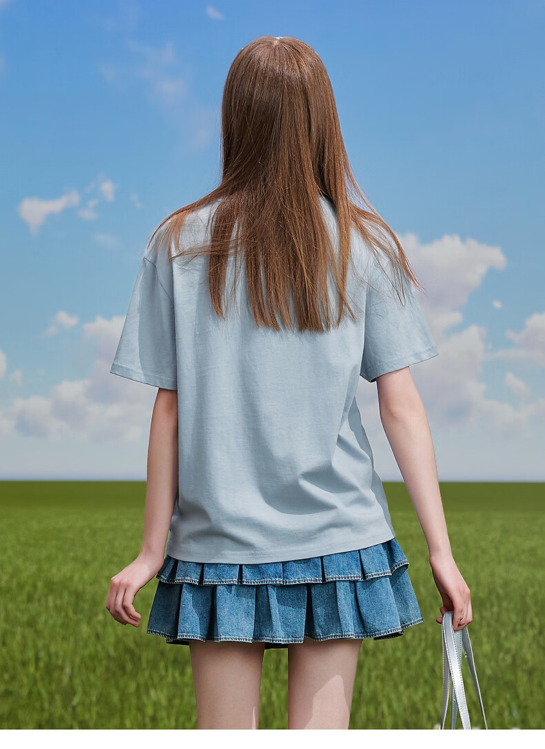 TonLion 2026 Summer New Women's Short Sleeve T-Shirt Fashionable Unique Blue Top Youthful Style 12
