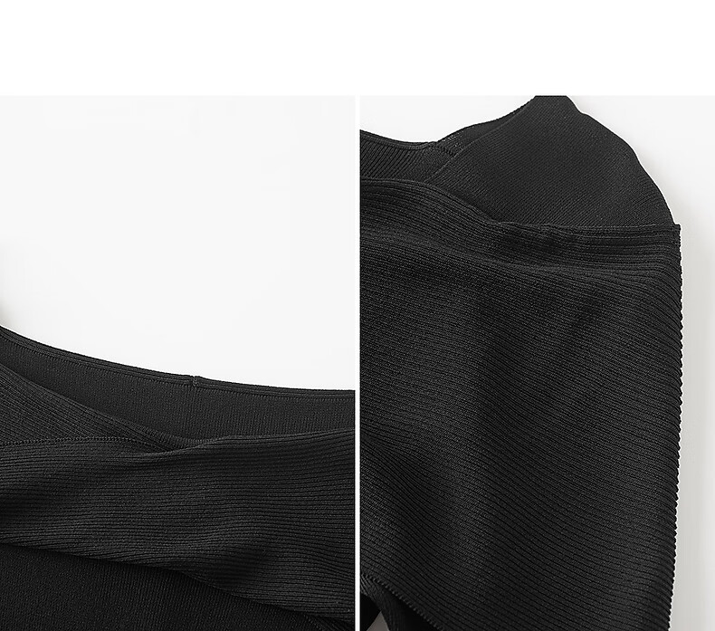 Yixiang Liying Black Off-Shoulder Knit Top Women New Short Sleeve Square Neck Blouse Lanye Black 160/84A/M 8