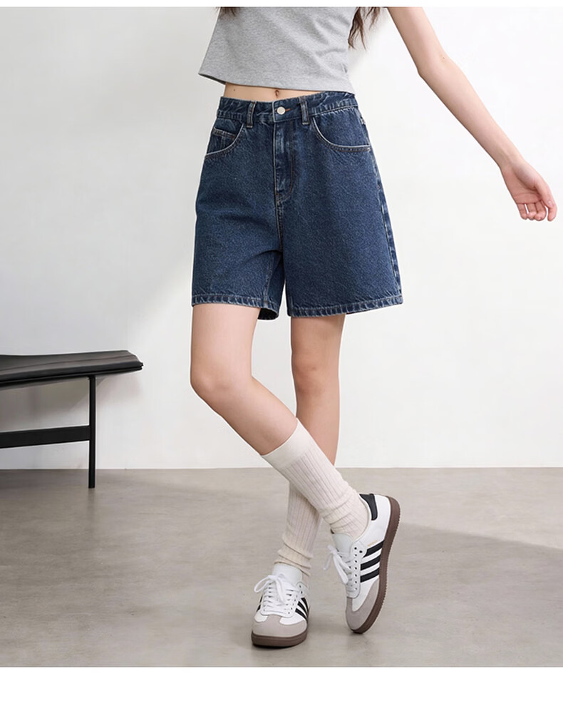 Baleno S&K Women's Summer Denim Shorts High-Waist Cotton Stretch A-Line Retro Wide-Leg Beach Casual Pants 11