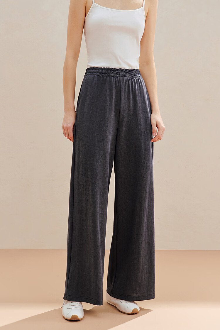 Inman Casual Versatile Elastic Waist Wide-Leg Pants 26 Summer New Women's Draped Straight Loose Trousers Gray M 2