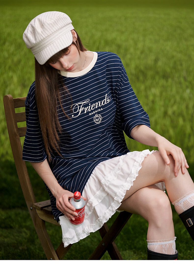 TonLion 2026 Summer New Women's Short Sleeve T-Shirt Loose Casual Striped Top Navy Blue Stylish Premium Feel 9