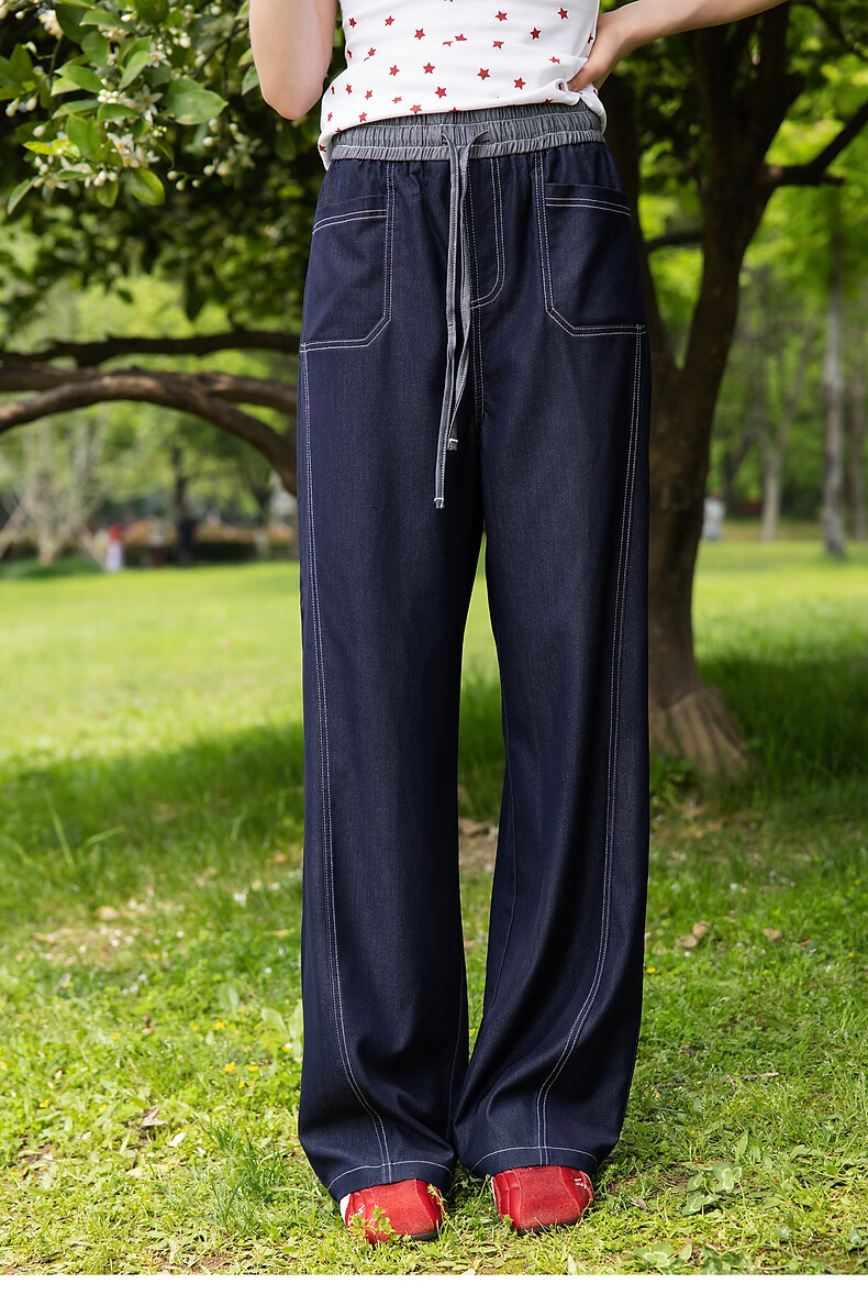 TonLion 2026 Spring Summer Women's Fashion Contrast Stitching Simple Straight-Leg Denim Pants Commuter Casual Versatile Trousers 12