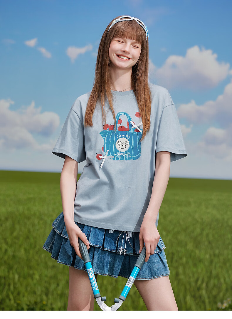 TonLion 2026 Summer New Women's Short Sleeve T-Shirt Fashionable Unique Blue Top Youthful Style 8