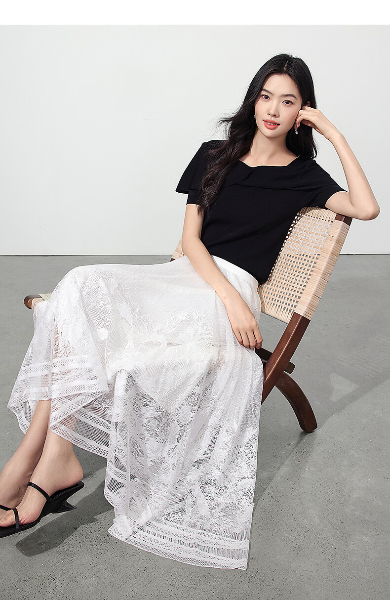 Yixiang Liying Black Off-Shoulder Knit Top Women New Short Sleeve Square Neck Blouse Lanye Black 160/84A/M 29