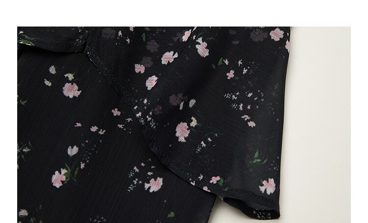INMAN Ruffled Patchwork Floral Midi Skirt 26 Summer Women's New Elastic Waist Irregular Long Skirt Black M 11
