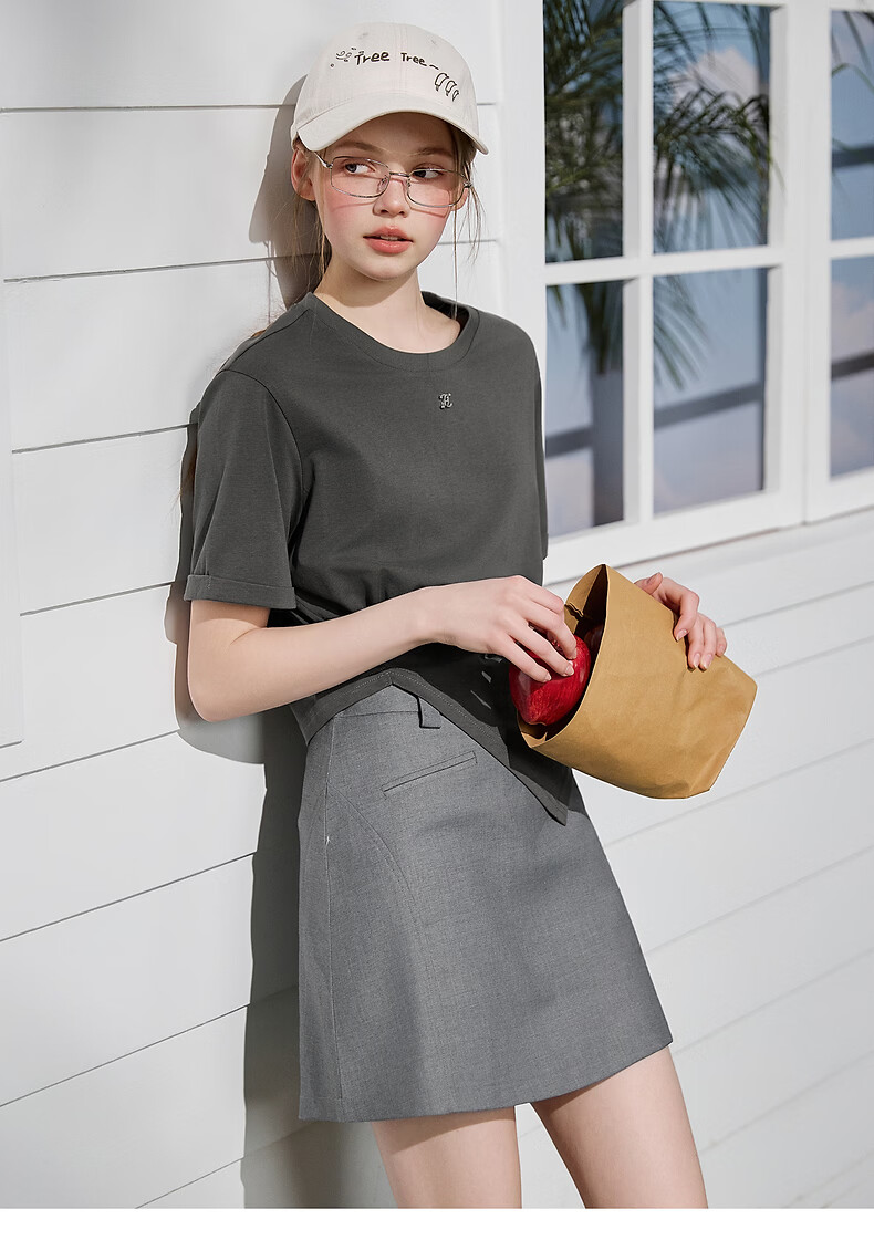 TonLion Lyocell Fiber 2026 Summer Women's Waist-Cinching Short Sleeve Solid Color Versatile Fashion T-Shirt 13