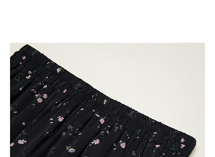 INMAN Ruffled Patchwork Floral Midi Skirt 26 Summer Women's New Elastic Waist Irregular Long Skirt Black M 10