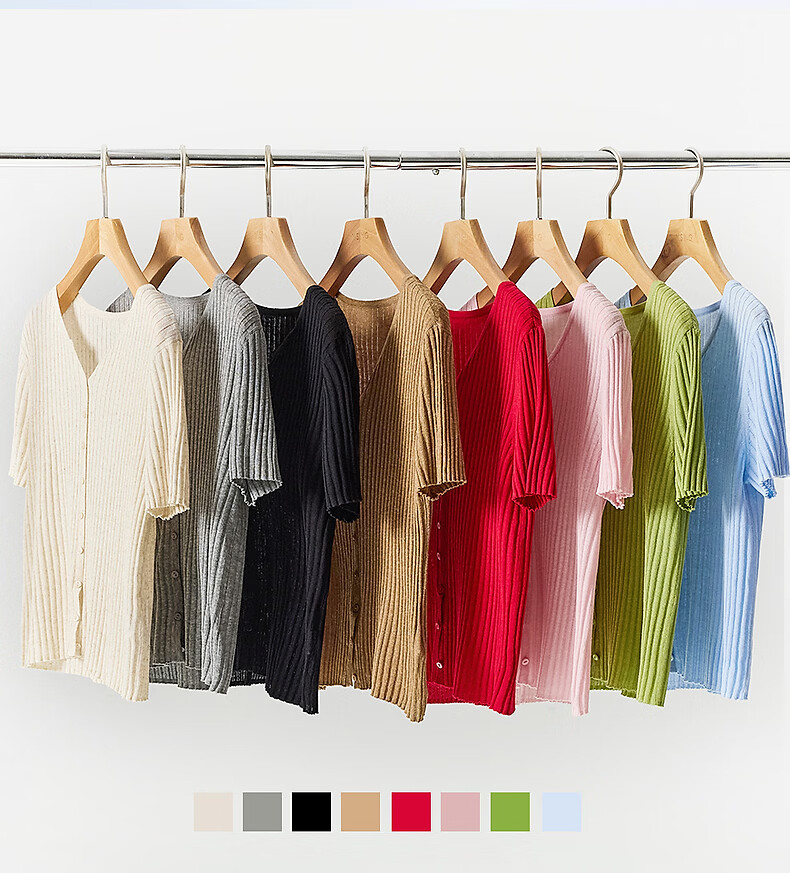 Yixiang Liying Solid Color Short Sleeve Linen Knitwear Women's New Soft Skin-Friendly Shoulder Fitting Top Milk Almond Beige L 5