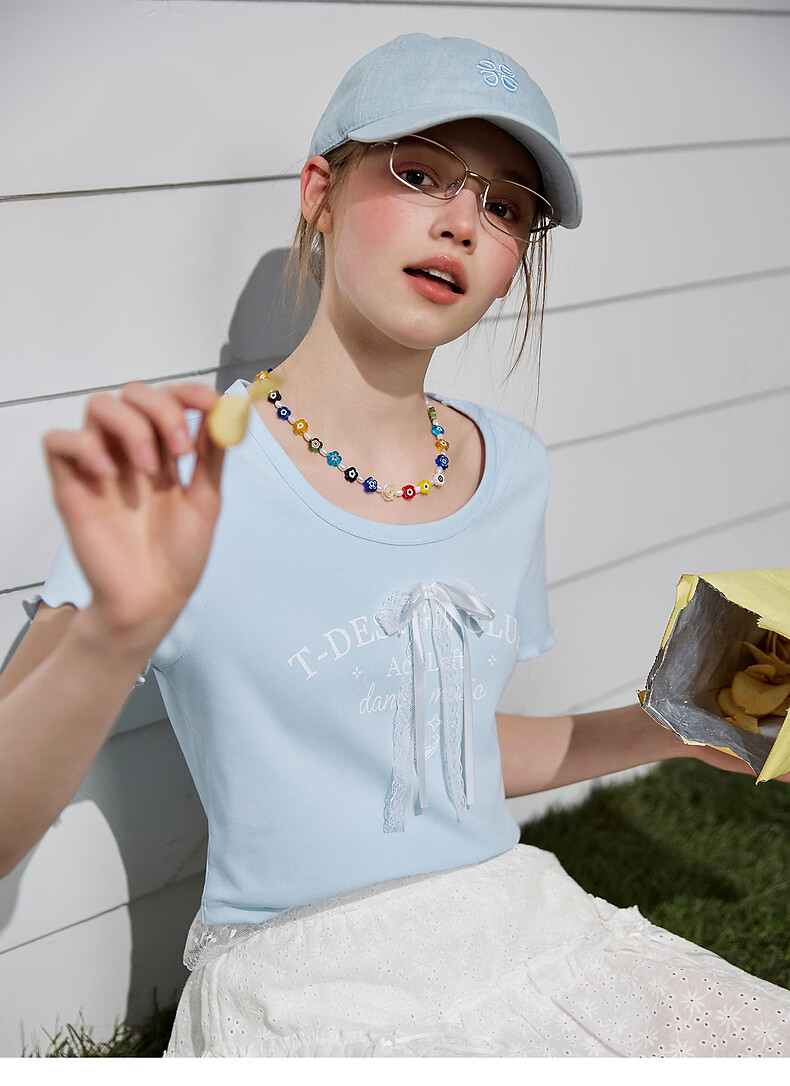 TonLion [Cooling] 2026 Summer Women's Bowknot Short Sleeve Crop T-Shirt Elegant Lady Style Premium Women's T-Shirt 12