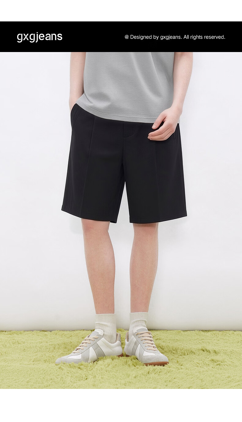 Gxgjeans Men's Metal Belt Loop Simple Commuter Loose Casual Dress Shorts 26 Summer New Black 180/XL 1
