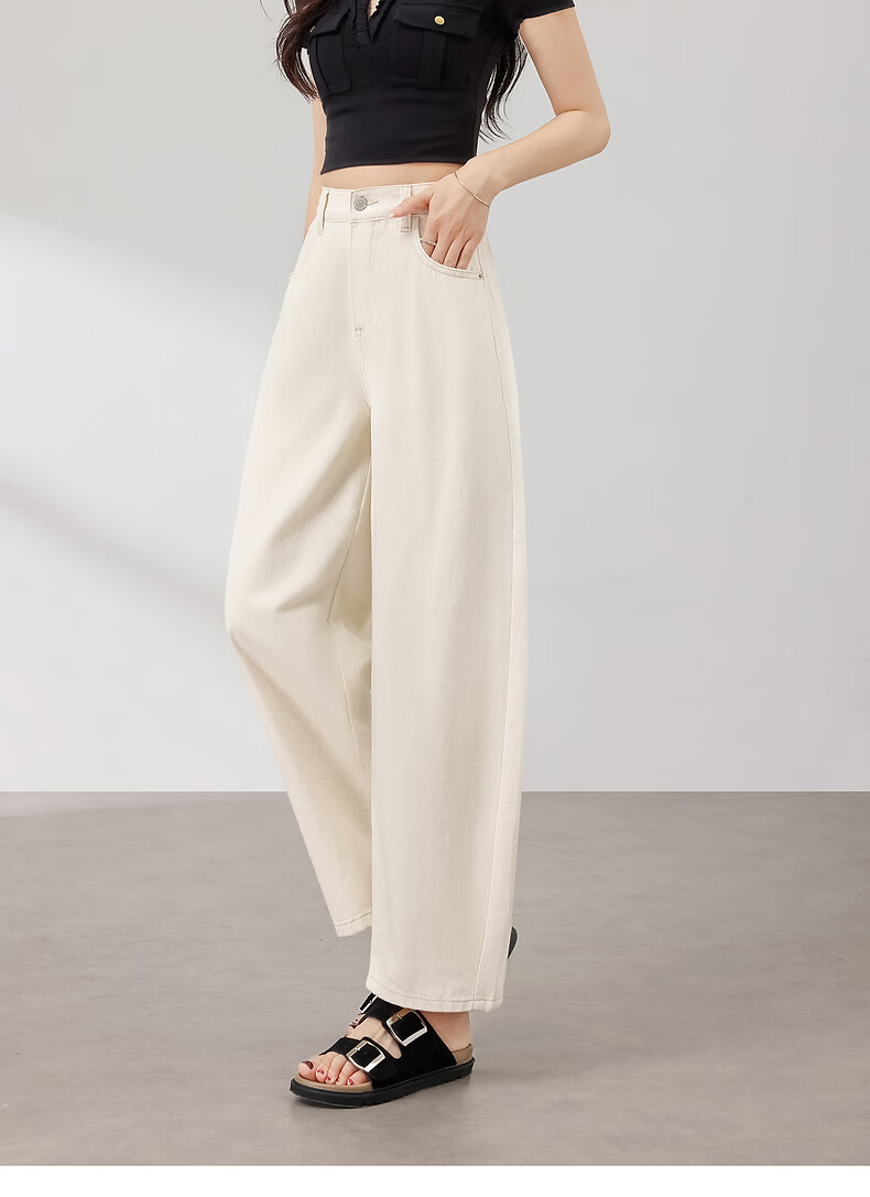 TonLion 2026 Summer New Women's White Denim Pants Simple Commuter Casual Loose Fit Trousers 10